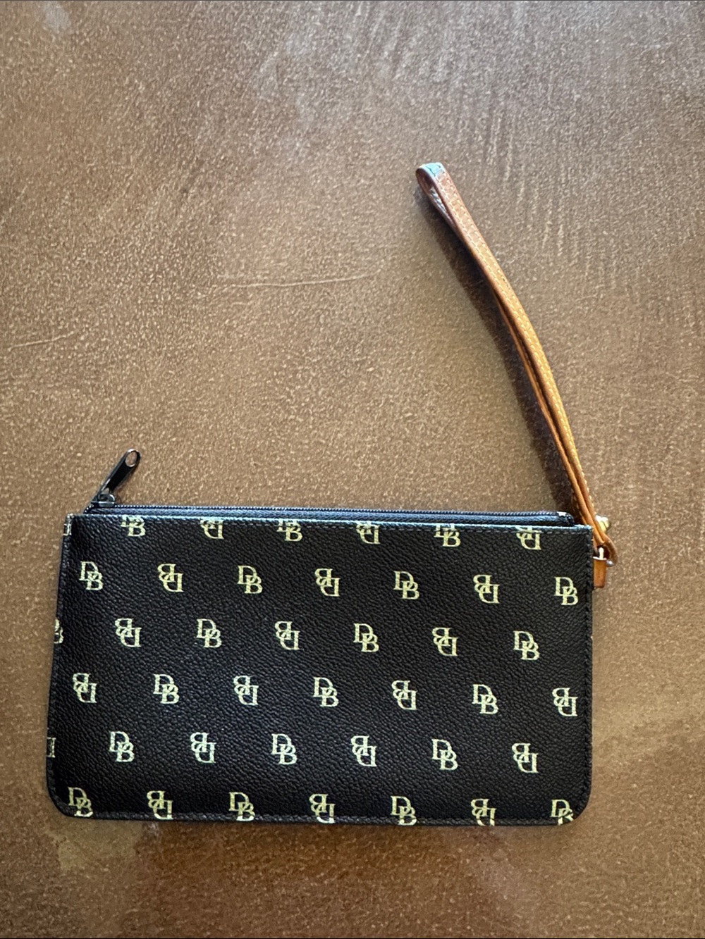 Dooney & Burke Monogram Wristlet with Tan Strap